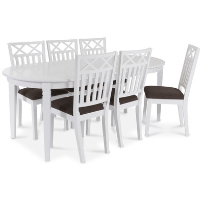 Sandhamn Spisegruppe ovalt bord med 6 Wilmer stole i brunt stof