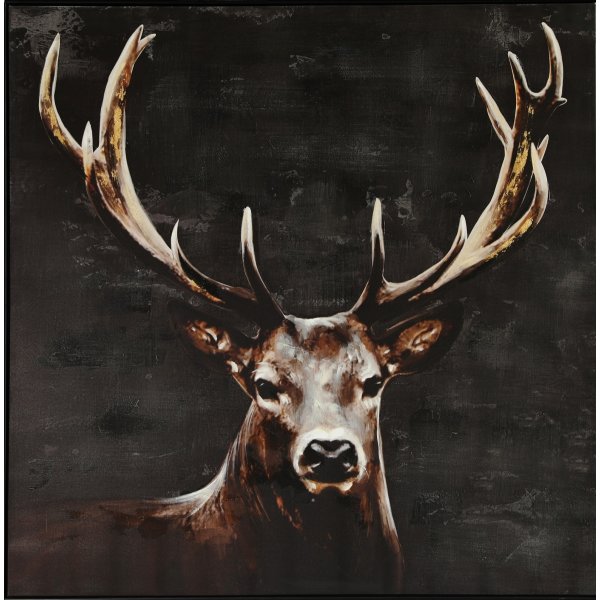 Maleri med ramme - Hjort 100x100 cm