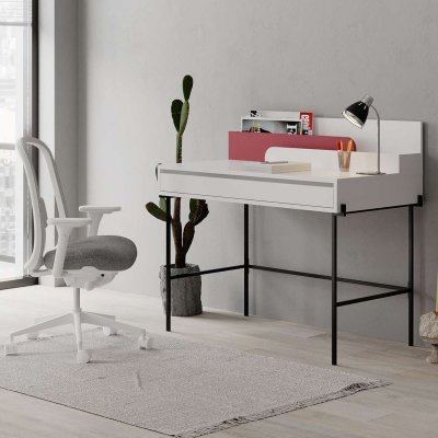 Leila skrivebord 108x60 cm - Hvid/burgunder