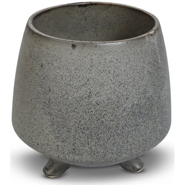 Krukke dreje med tre fdder H12,8 cm - gr