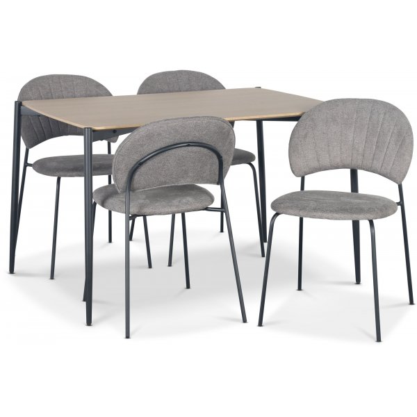 Lokrume spisegruppe 120 cm bord i lyst tr + 4 Hogrn gr stole