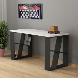 Honning skrivebord 140x60 cm - Hvid/antracit