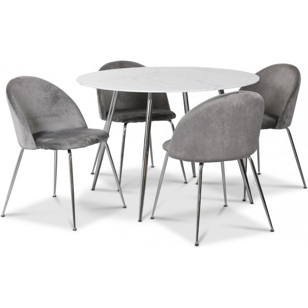 Art spisegruppe, 110 cm rundt bord + 4 stk gr Art stole + Pletfjerner til mbler