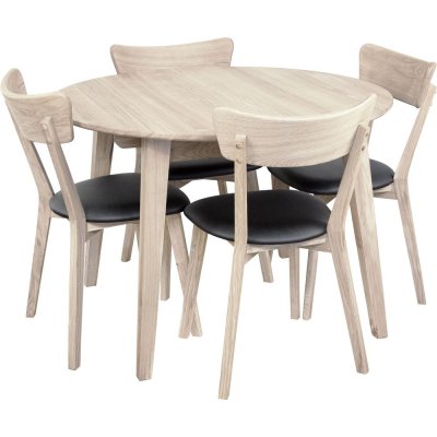 Spisebordsst Genova spisebord 110-160 cm inkl. 6 stk. Amino stole - Hvidpigmenteret / sort ko-lder + Pletfjerner til mbler