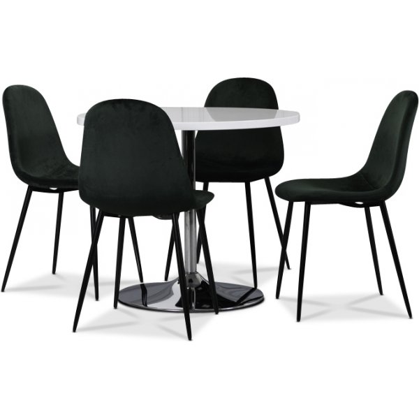 Tiana spisegruppe, rundt spisebord med 4 stk Carisma fljlstole - Hvid / Grn