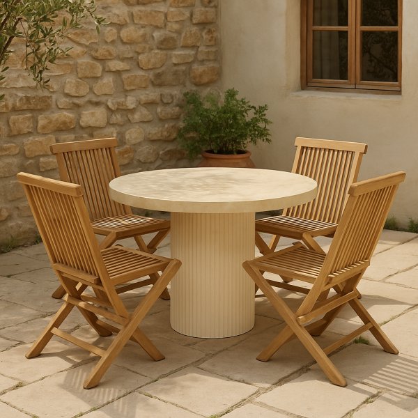 Spisest med 4 stole og spisebord 122 beige/teak - Merca/Salt