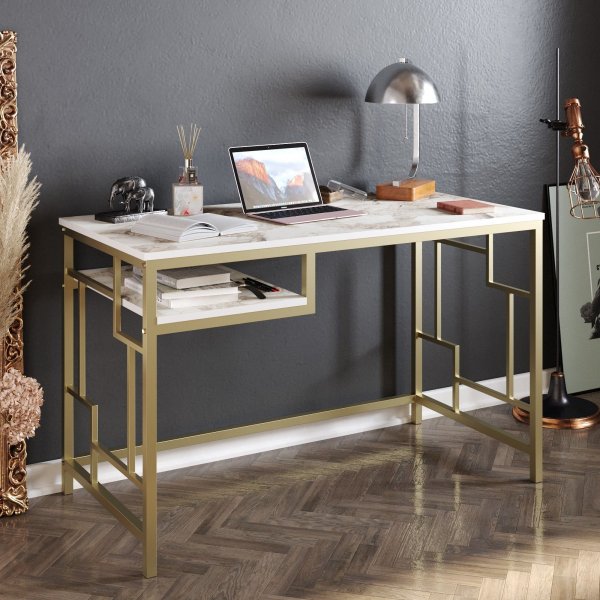 Victory skrivebord 120x60 cm - Guld/hvid