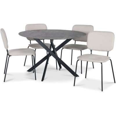 Hogrn spisebordsst 120 cm bord i betonimitation + 4 stk. Lokrume beige stole