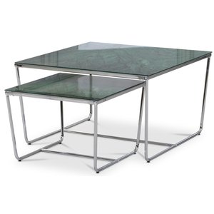 Stella Indsatsbord - Grnt marmoreret glas / Forkromet understel
