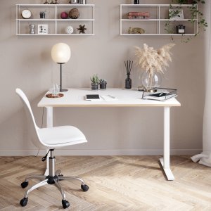 Wedge skrivebord elektrisk hve-/snkefunktion - Hvid HPL (Hjtrykslaminat)