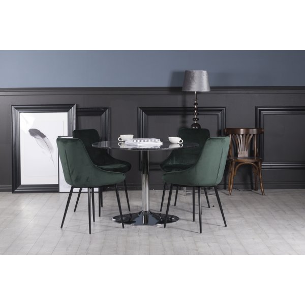 Plaza spisegruppe, marmorbord med 4 Theo fljlstole - grn / gr / krom