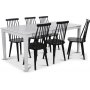 Mellby spisegruppe 180 cm bord med 6 sorte Dalsland Pinnstolar