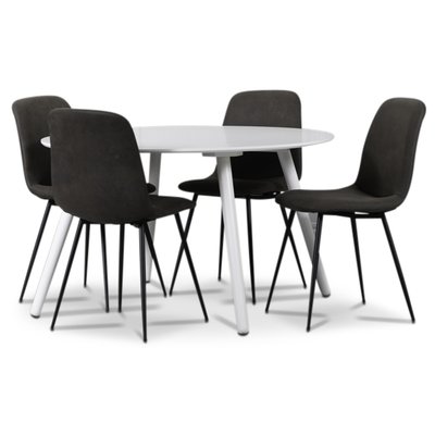 Rosvik spisegruppe, spisebord med 4 Smokey spisestole - Hvid / Vintage