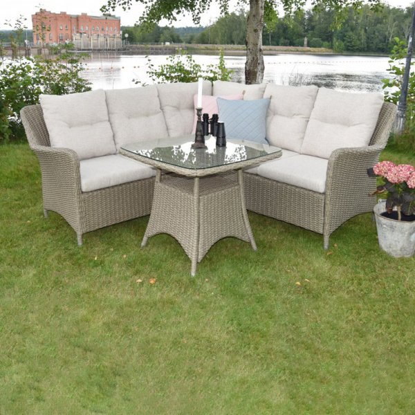 Denver hjrnest i polyrattan 4 siddepladser - Natur