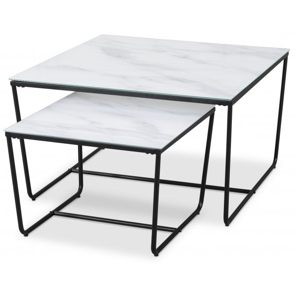 Stella Satsbord - Hvid marmoreret glas / sortt understel