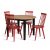 Dalsland spisegruppe: Rundt bord i Eg / Sort med 4 rde Pinnstola